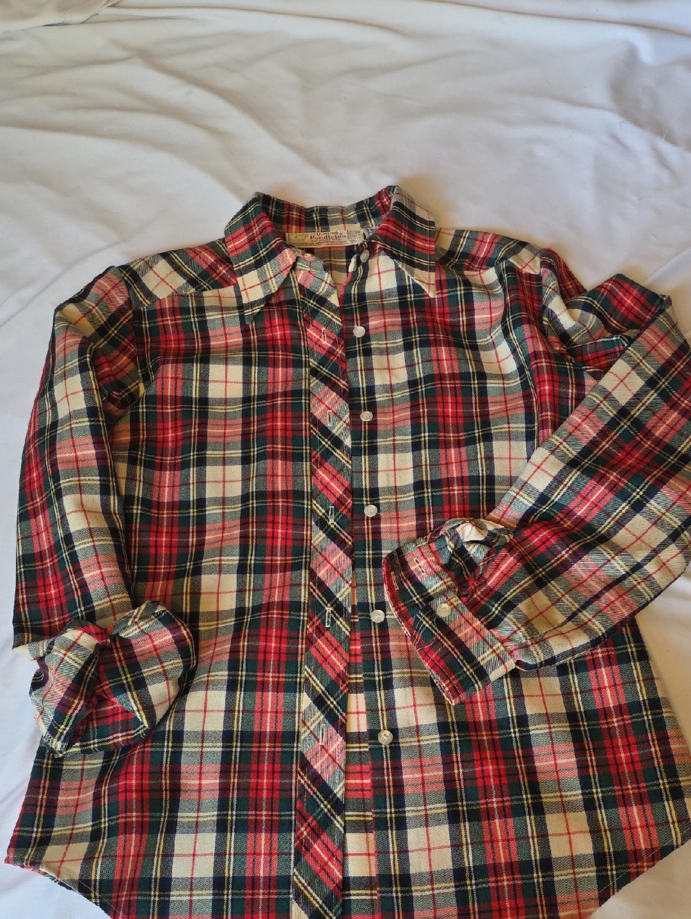Pendleton Red, Green, Navy and Cream Plaid Wool Shirt